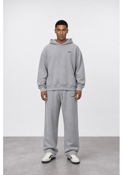 Erkek Respire Basic Oversize Hoodie Gri Melanj