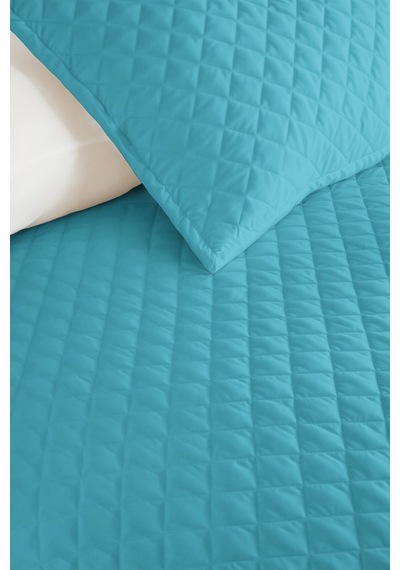 Turkuaz Minimal Genç Odası Tek Kişilik Pike Takımı - Mavi Kapitone 160x220 Cm Yazlık Yatak Örtüsü Perde Kervan Perdesi