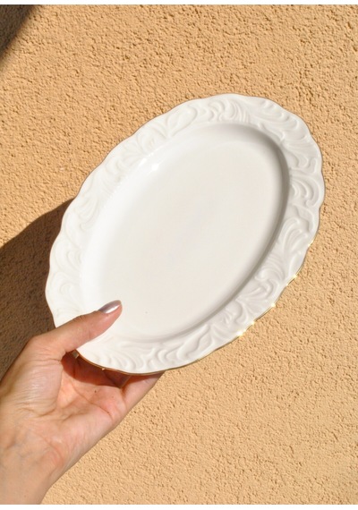 6 Adet Porselen Yaldızlı Orta Boy Kayık Tabak 23 Cm Meze Sunum Tabağı Gold