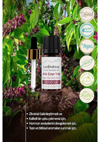 Lavendrose %100 Saf Bitkisel Aromaterapi Adaçayı Uçucu Yağı 10 ML