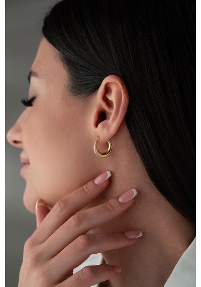 925 Ayar Gümüş Gold Rengi Sade 15 Mm Şarnel Küpe Gold