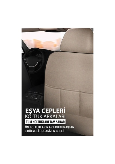 Tegin Jetdrive Ticari Araç 2+1 Üniversal Bej Deri Koltuk Kılıfı Tam Set 5 Koltuk Airbag, Cepli