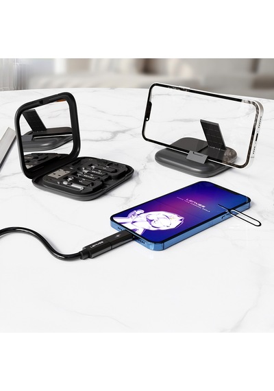 Lenyes Lb602 6in1 Type-c To Type-c Kablolu 60w Çevirici Adaptör Seti Standlı Saklama Kutusu Siyah