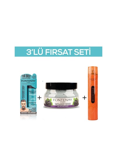 Fontenay Pudra Toz Wax Mavi 20gr + Face And Body Scrub Böğürtlen 350ml +saç Spreyi 400ml 3'lü Set