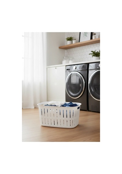 Halatlı Kirli Çamaşır Sepeti Ve Düzenleyici Çamaşır Sele Seti 65l + 40l + 3.2l Deterjanlık Beyaz - 836614666 Beyaz