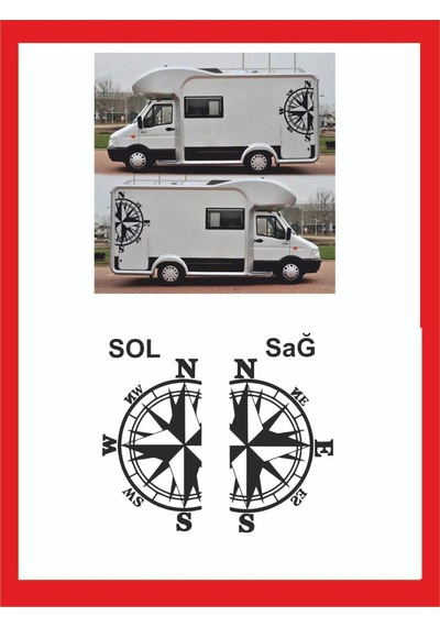 Pusula Sağ-sol Oto Sticker -karavan Sticker- Kamp Sticker 48x28 Cm