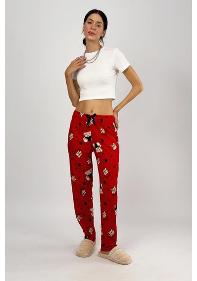 Kadın Kadife Pijama Altı Eşofman Pamuklu Kırmızı