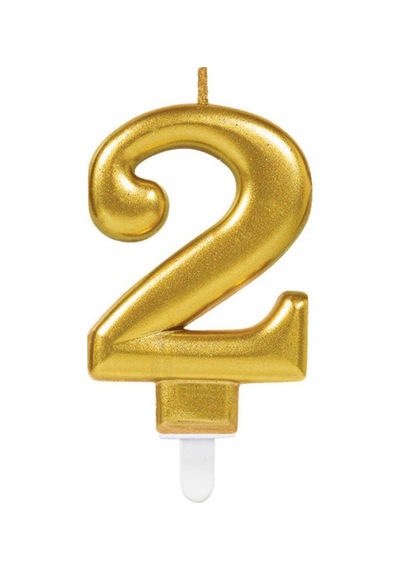 2 Yaş Gold Renkli Rakamlı Doğum Günü Pastası Yaş Mumu