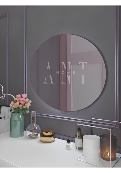 80cm Yuvarlak Ayna Dekoratif Ayna, Konsol Aynası, Hol Aynası, Dresuar Aynası 80 X 80 Gri Krom Gri - Krom
