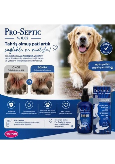 Pro-septic 250ml Doğal Antiseptik Doğal Hayvan Temizleme Yara Göz Kulak Silme Kedi Köpek Kuş Sağlığı Zararsız Sprey
