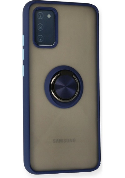 Muratech Newface Samsung Galaxy Uyumlu  A02s Kılıf Montreal Yüzüklü Silikon Kapak - Lacivert