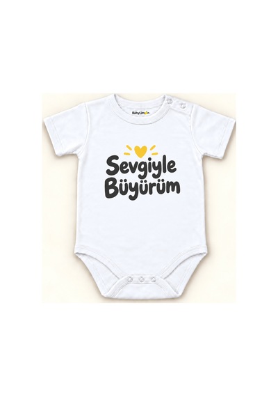 Babylimon Sevgiyle Büyürüm Beyaz Kısa Kollu Çıtçıtlı Bebek Zıbını Beyaz - Sevgiyle Büyürüm - 928161960 Beyaz - Sevgiyle Büyürüm