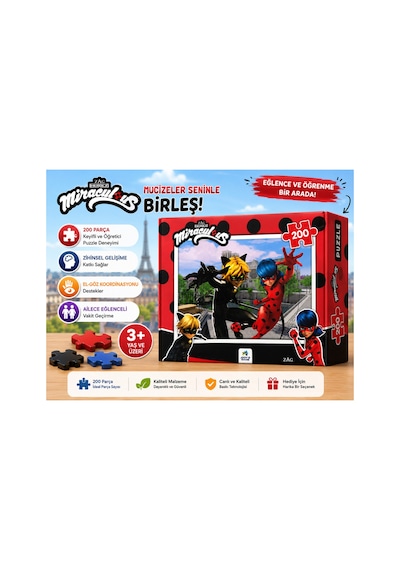 Miraculous Ladybug 200 Parça Puzzle Çocuk Yapboz Oyunu 3+ Yaş