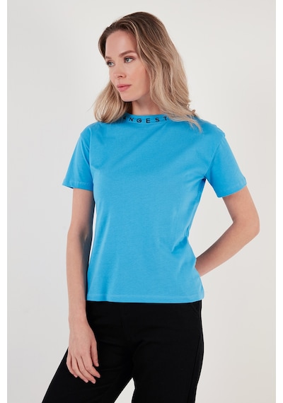 Lela Yakası Baskılı Bisiklet Yaka Basic Örme Bayan T Shirt 5864054 Bebe Mavi