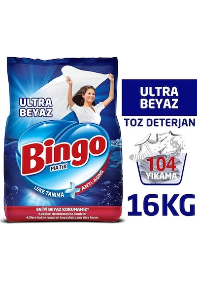 Bingo Matik Ultra Beyaz için Toz Çamaşır Deterjanı 4 x 4 KG