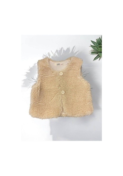 Çikoby Kız Bebek Peluş Yelek-14866 Bej