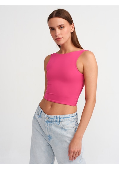 Dilvin Sırtı Açık Crop Top Fuşya