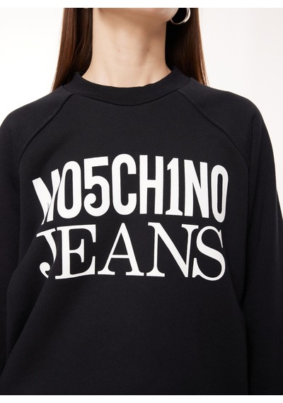 Moschino Jeans Bisiklet Yaka Düz Siyah Kadın Sweatshırt J1714