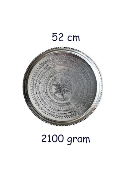52 Cm El İşlemeli Otantik Desenli Kalın Urfa Bakır Tepsi - Kalaylı-tps447 Gümüş