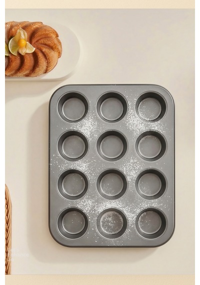 Cake Pro 12'li Kek Kalıbı, Bölmeli Muffin/cupcake Kek Kalıbı Siyah