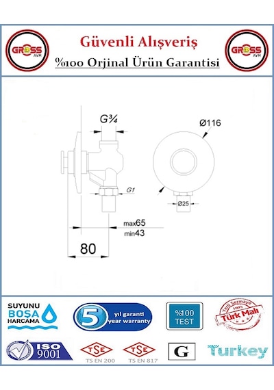 Bms Zaman Ayarlı Sıva Altı Bas 3/4'' - %100 Prinç