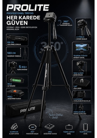 180 Cm Tripod Dslr Telefon Gopro Teleskop Telefon Projeksiyon Uyumlu Canon Nikon Sony Fujifilm İçin