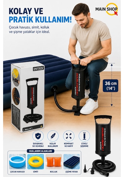 Mainshop Intex Double Quick I Pratik El Pompası Şişme Yatak Havuz Bot Pompası 36 Cm M-68614