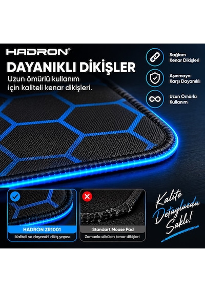 Hadron Zr1001 Mavi Petek Desenli Rgb Ledli Mouse Pad 300 X 800 Mm