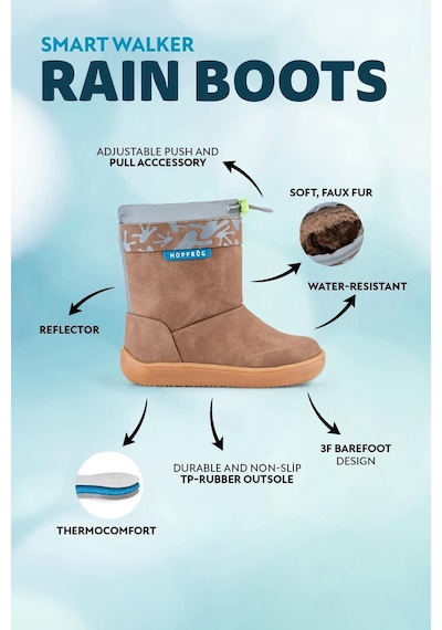 Hopfrög Rain Boots Kahverengi Meşe Suya Ve Soğuğa Dayanıklı Barefoot Çocuk Botu Kahverengi
