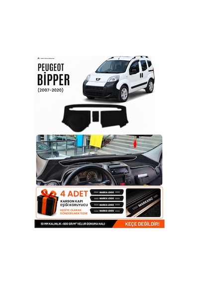 Peugeot Bipper 2007-2020 Uyumlu Torpido Koruma, Torpido Örtüsü, Torpido Kılıfı - Siyah Gri