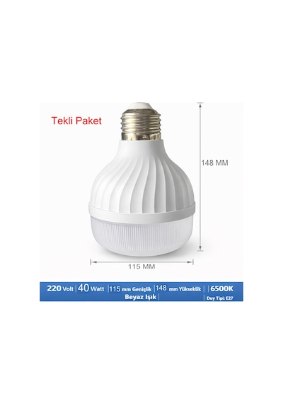 Led Ampul 220 Volt 40 Watt 4400 Lümen Beyaz Işık 6500 K Işık Sıcaklığı Hüzme Açısı 240 Derece
