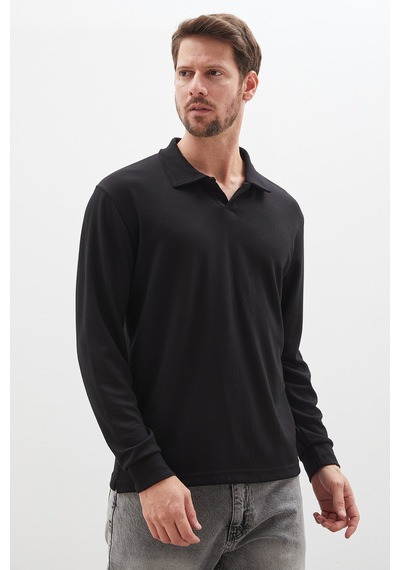 Fullamoda Basic Apaş Yaka Modal Sweatshirt Siyah