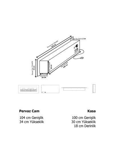 14 Efekt Dekoratif Şömine Bluetoooth+kumanda+çıtırtı 100x30x16 Cm