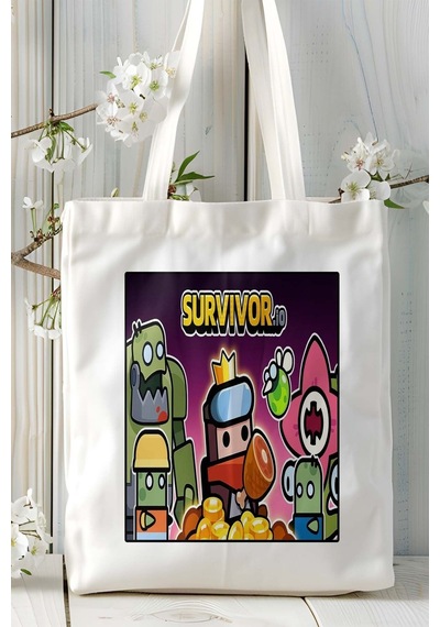 Art Hediye Survivor.io Mobil Oyun Baskılı Omuz Çanta Çift Tafaflı Baskı Kişiye Özel 5 Çok Renkli