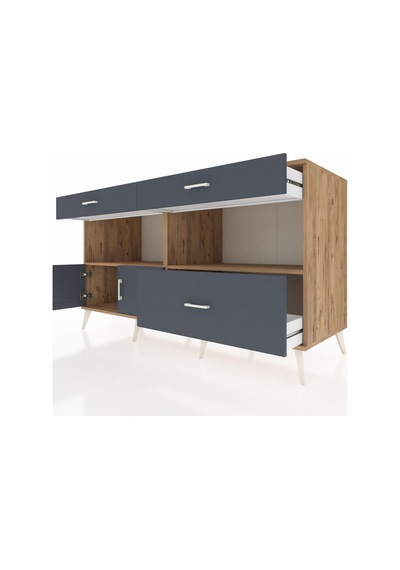 Kronos Konsol 2 Raflı 3 Çekmeceli 2 Kapaklı 176x59x99 Çam-antrasi Çam-antrasit