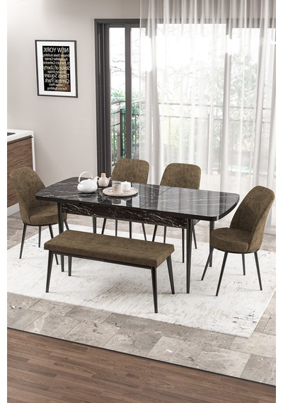 Canisa Concept Zen Serisi 80x132 Mdf Açılabilir Siyah Mermer Desen Masa Takımı 4 Kahverengi Sandalye Ve 1 Bench Masa Siyah Mermer Sandalye Ve Bench Kahve Canisa Concept Zen Serisi 80x132 Mdf Açılabilir Siyah Mermer Desen Masa Takımı 4 Kahverengi Sandalye Ve 1 Bench Masa Siyah Mermer Sandalye Ve Bench Kahve