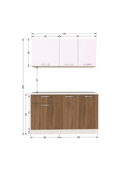 Imge Hazır Mutfak Dolabı 140 Cm Tezgah Dahil Değil Ceviz Beyaz Beyaz - Ceviz