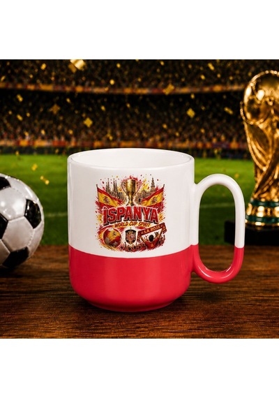 Bk Gift İspanya Taraftar Temalı Dünya Futbol Kupası Tasarımlı Kırmızı Joyful Kupa Bardak Beyaz