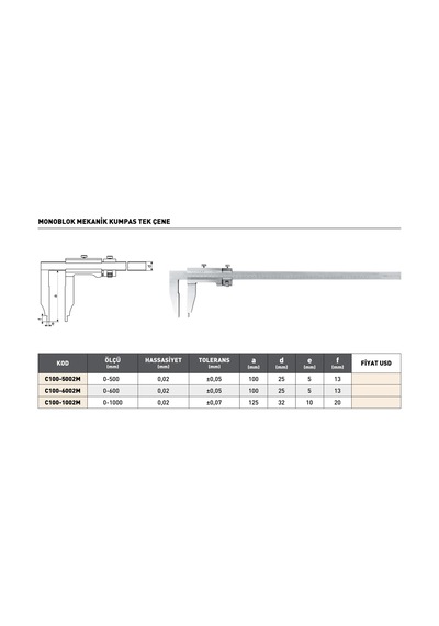 Fett 0-500mm Pld Monoblok Mekanik Tek Çene Kumpas