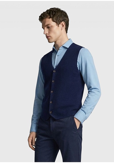 Ramsey Lacivert Regular Fit V Yaka Casual Örme Triko Yelek