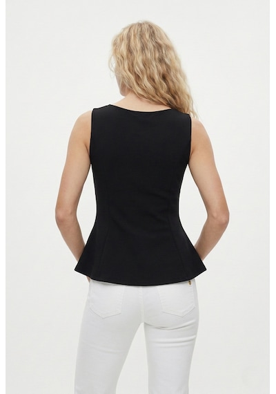 Ritnice Kadın Newly Peplum Sıfır Kol Siyah Bluz Siyah