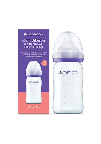 Lansinoh® 160 ML Cam Biberon ve NaturalWave® Biberon Emziği (1Ay+)