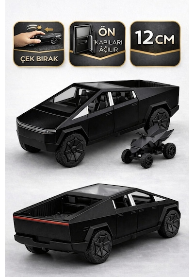 Die Cast Çek Bırak Metal Tesla Cybertruck Atv Li Model Araba 12 Cm Açılır Kapılı Siyah