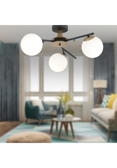 Peyda 3'lü Siyah Eskitme Beyaz Camlı Modern Koridor Yatak Odası Salon Avize