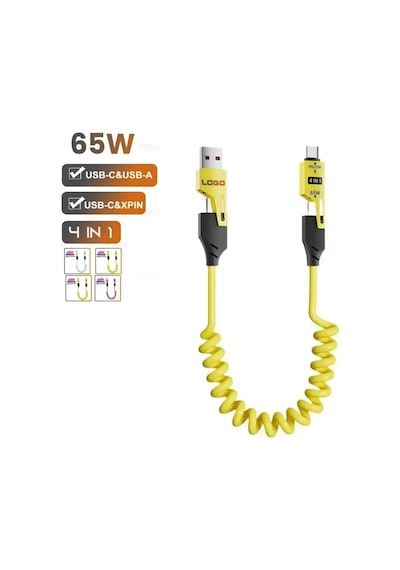 65w Çok Hızlı Kopmaz Spiral 4 Başlıklı Altın Uç Hızlı Şarj Kablosu Tüm Telefon Tabletler İçin Uyumlu Carplay