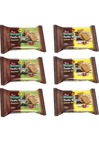 Eti Burçak 273 Gr Zeytinli Ve Çörek Otlu Tuzlu Bisküvi 6 Lı Karma Paket