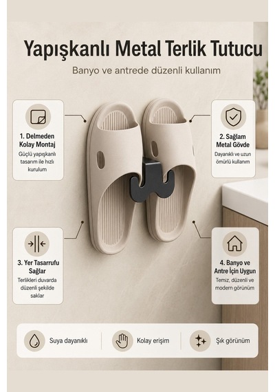 3m Yapışkanlı Terlik Askısı Banyo Kapı Ayakkabı Tutucu Kurutma Rafı Diğer