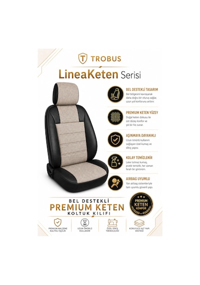 Renault Broadway 1990-2000 Uyumlu Lineaketen Serisi Ortopedik Bej Siyah Koltuk Kılıfı