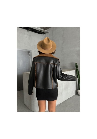 Verymoda Lamine Deri Fermuarlı F1511 Siyah Kahve