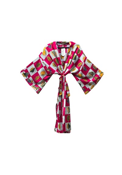 Lila Mare İthal Hint Kumaşlı Handmade İpek Viskon Özel Tasarım Kimono Renkli Renkli